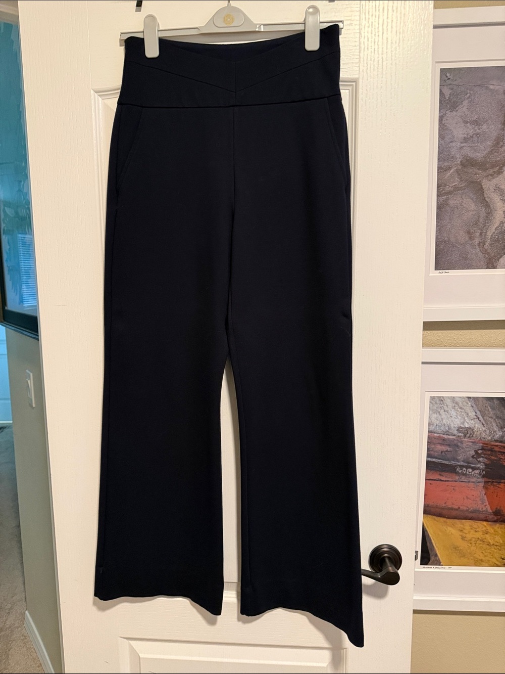 CAbi Black Wide-Leg Ponte Pants with V-Waist